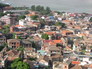 An aerial view of the maze of old buildings that help explain why Xiamen was called the "city without a straight street"