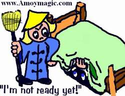 Ancient Chinese joke about henpecked Han Chinese husbands. "I'll com e out from under the bed when I'm good and ready!